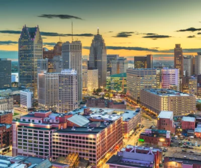 photograph of downtown Detroit, MI